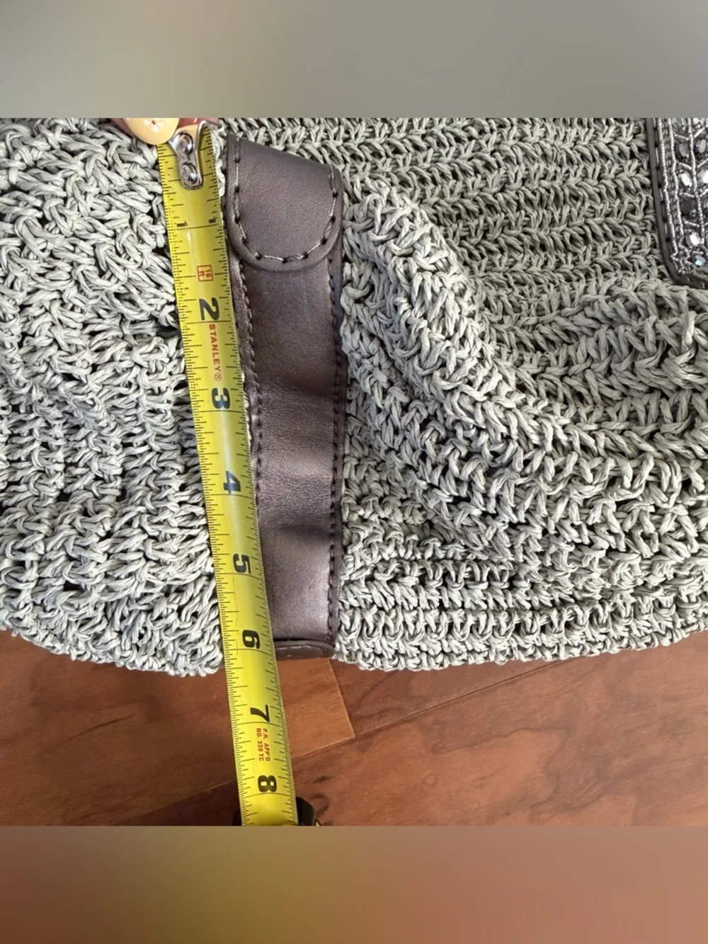 Brighton Aria Anju XLStraw Woven Leather‎ Carryall Pewter Gray Tote Shoulder Bag